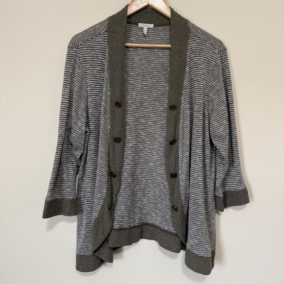 Maurices Womens Open Front Striped Cardigan Gray Sz 2 Lightweight Knit 3/4 Sleev - Picture 1 of 6